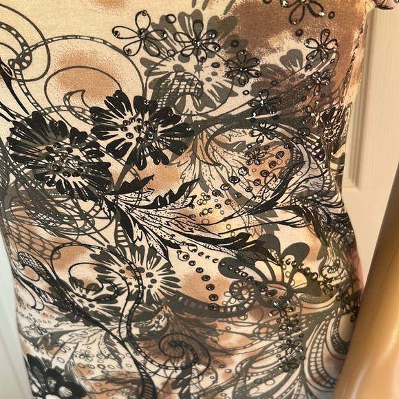 Boston Proper peach grey black sparkly studded &chains off the shoulder Shirt S - Picture 2 of 7